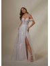 Ivory Floral Lace Glitter Tulle Slit Stunning Wedding Dress